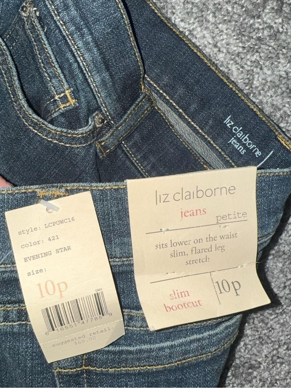 Y2K NWT deadstock Dark wash Liz Claiborne slim bootcut jeans - Picture 3 of 4